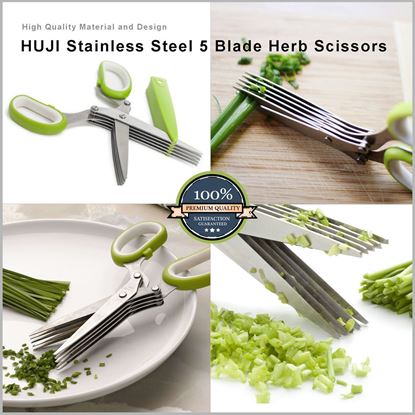 Picture of HUJI 5 Blade Herb Scissors Stainless Steel Multi Blade Shears Herb Cutter -HJ053