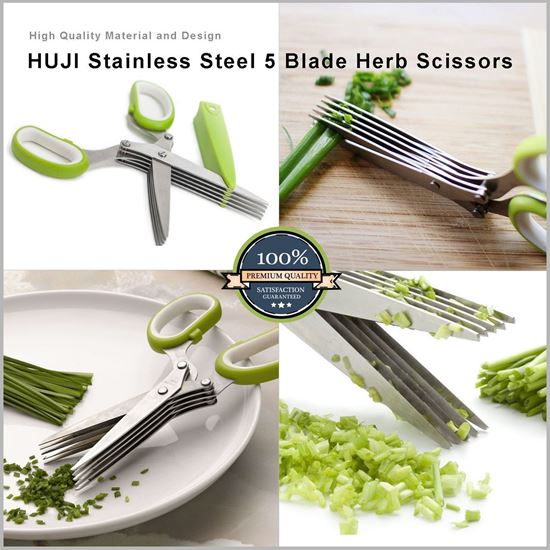 Herb Scissors Set with 5 Blades and Cleaning Tool - Blue - Kitchintelligence