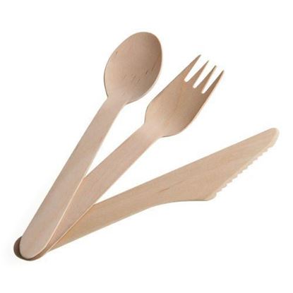 Picture of HUJI Eco-friendly Disposable Wooden Cutlery Set Silverware (150 ct., Spoons, Forks & Knives) - HJ139KFS_1PK