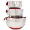 Picture of HUJI 3 Piece Stainless Steel Mixing Bowls Set with Pouring Spouts & Non-Slip Silicon Base (Red) - HJ307R