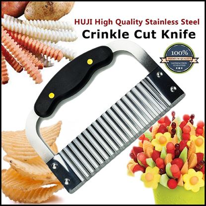 Picture of HUJI Black Handled Stainless Steel Crinkle Cut Knife 7 1/2" Length - HJ019