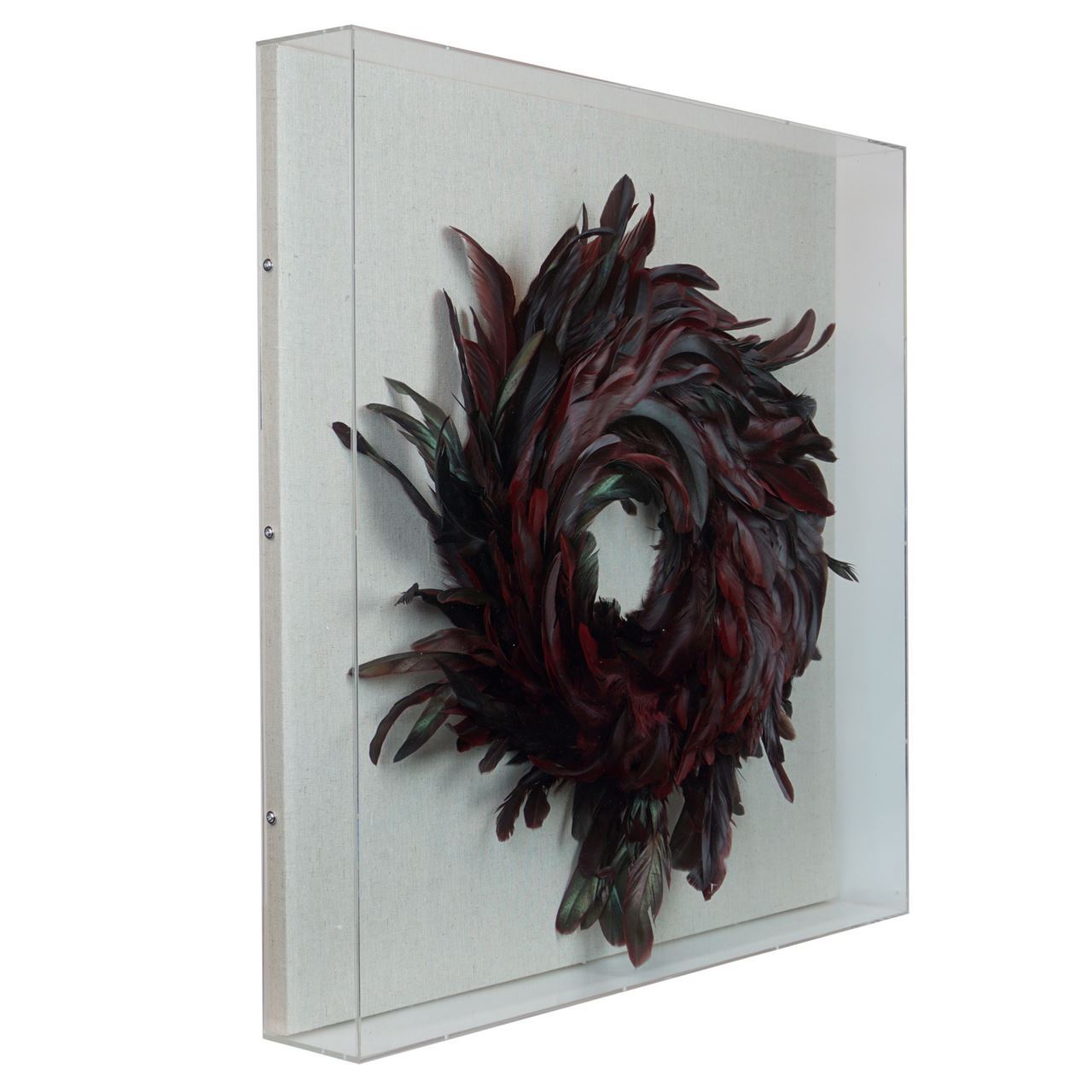 Huji Home Products. Feather Wreath Shadow Box (MS36540C) 23.62" L x 23.