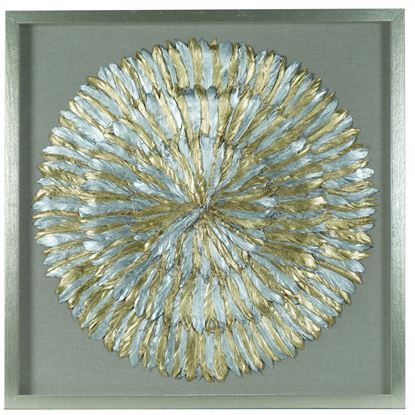 Picture of Gold & Silver Feather Wreath Shadow Box Wall Décor  (MS56003) 31.50" L x 31.50" H