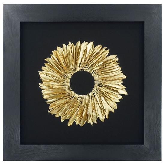 Picture of Golden Feather Wreath Shadow Box Wall Décor (MS30039) 35.43” x 35.43”