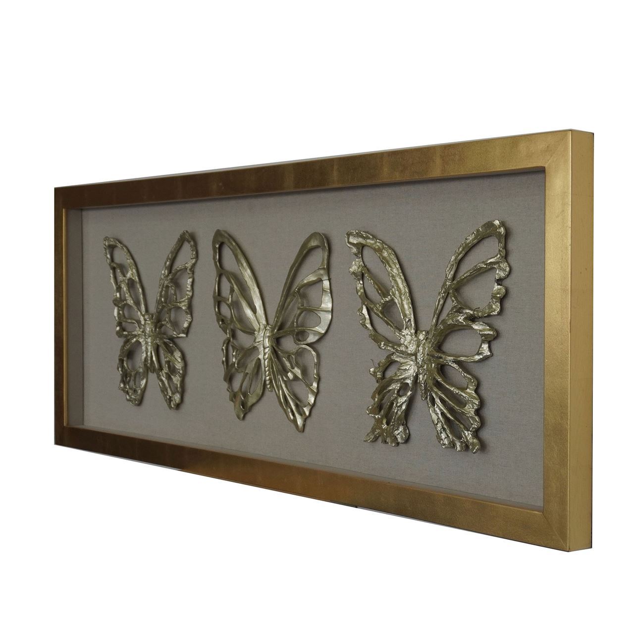 Huji Home Products. Wood Carving Butterfly Trio Shadow Box Wall Décor