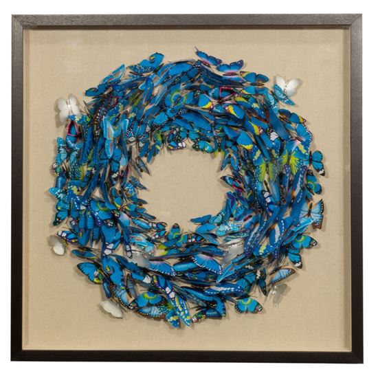 Picture of Blue Butterfly Wreath Shadow Box Wall Décor (MS56004) 35.43" L x 35.43" H