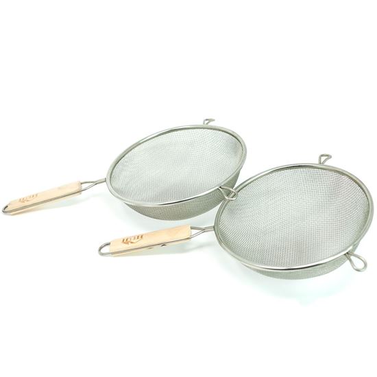 Picture of Huji 2 Stainless Steel Fine 8" Double Mesh Strainer  with a Wooden Handle - HJ146_2PK
