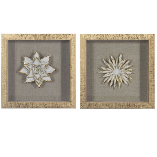 Picture of Gold Ceramic Flower Shadow Box Wall Décor (2 Piece Set) (MS39291CP/DP) 11.81” L x 11.81” H